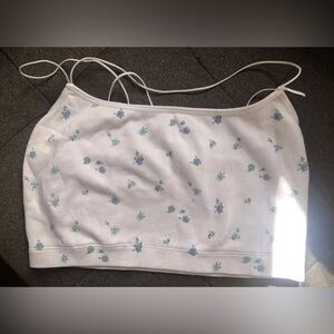 Gilly Hicks seamless longline bralette white w Blue floral pattern size Large